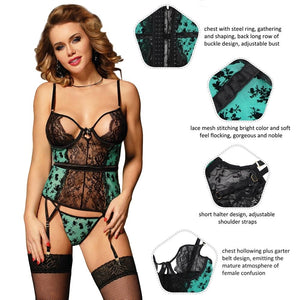 Flocked Lace Lingerie Green (8-10) M