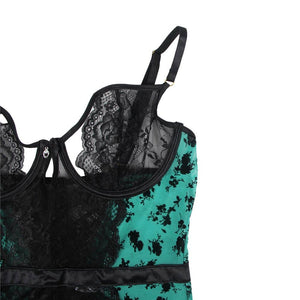 Flocked Lace Lingerie Green (12-14) Xl