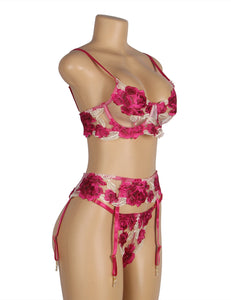 Pink Floral Underwire Garter Bra Set (16-18) 3xl