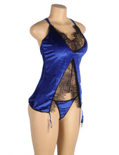 Load image into Gallery viewer, Velvet And Lace Babydoll Blue (12-14) Xl
