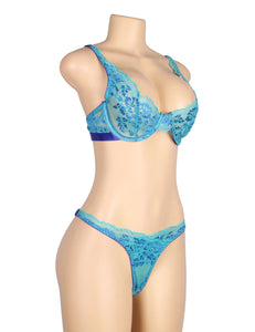 Blue Floral Lace Underwire Set (20-22) 5xl