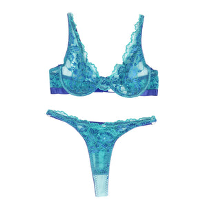 Blue Floral Lace Underwire Set (20-22) 5xl