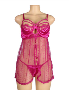 Open Front Dot Mesh Babydoll Purple (20-22) 5xl
