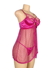 Load image into Gallery viewer, Open Front Dot Mesh Babydoll Purple (8-10) M
