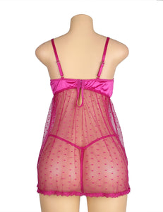 Open Front Dot Mesh Babydoll Purple (20-22) 5xl