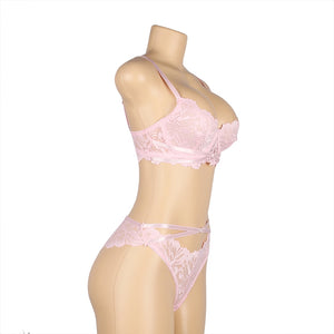 Floral Lace Underwire Bra Set Pink (20-22) 5xl