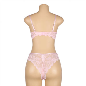 Floral Lace Underwire Bra Set Pink (8-10) M