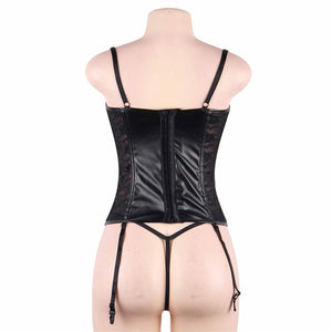 Black Boned Lace  Leather Corset (12) L