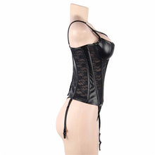 Load image into Gallery viewer, Black Boned Lace  Leather Corset (12) L
