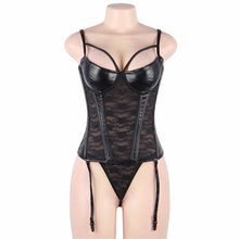 Load image into Gallery viewer, Black Boned Lace  Leather Corset (12) L
