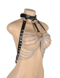 Chest Punk Bondage Belt With Chain O/s