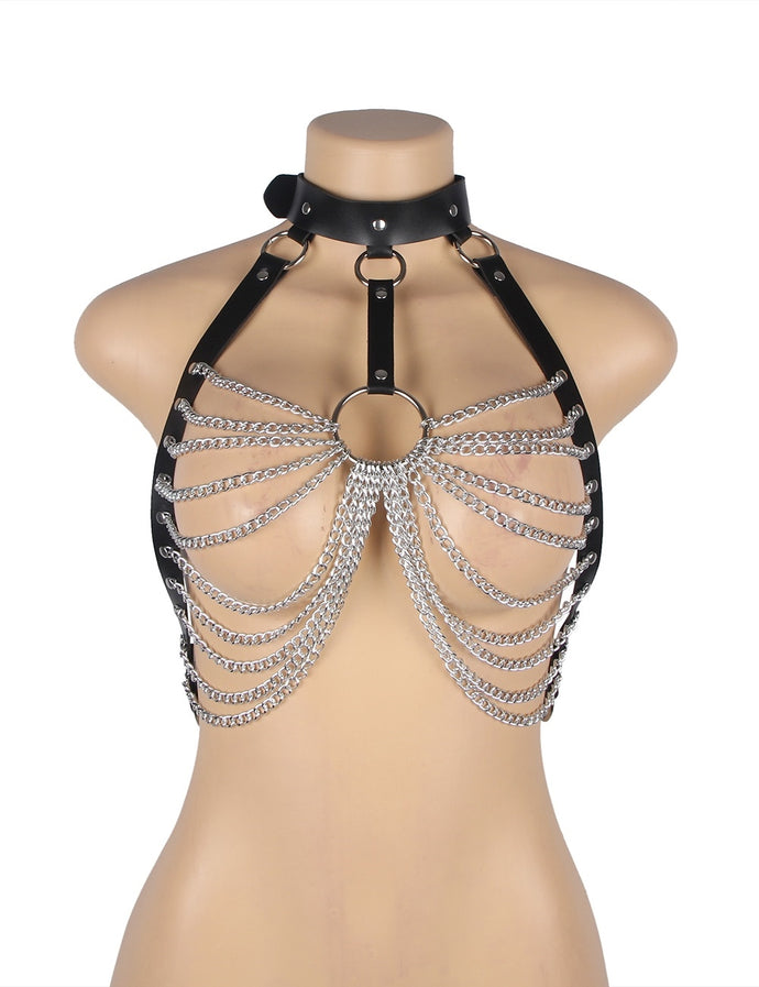 Chest Punk Bondage Belt With Chain O/s