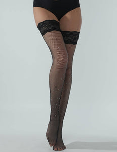 Black Fishnet Diamonte Stay-up Stockings