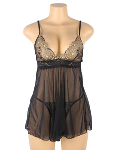Black Lace Embroidery Babydoll (8-10) M