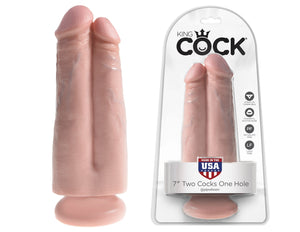 King Cock 7" Two Cocks One Hole Flesh