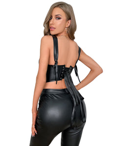 Black Sexy Leather Corset (10) M