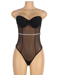 Black Mesh Bodysuit And Belt (12-14) Xl