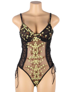 Black Exquisite Embroidery Bodysuit (12-14) Xl