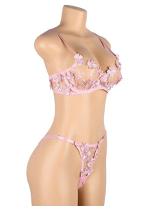 Pink Floral Applique Bra Set (16-18) 3xl