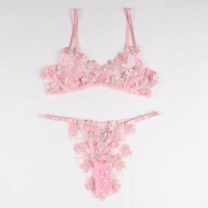 Pink Floral Applique Bra Set (20-22) 5xl