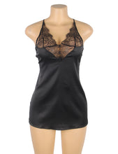 Load image into Gallery viewer, Black Satin Lace Open Back Babydoll (10) M
