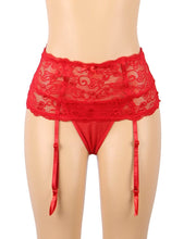 Load image into Gallery viewer, Red  Floral Lace Garter Panty(8-10) M

