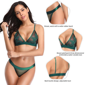 Green Elegant Embroidery Bra Set(12-14) Xl