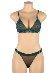 Green Elegant Embroidery Bra Set(16-18) 3xl