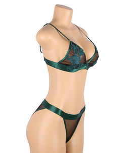 Green Elegant Embroidery Bra Set(12-14) Xl