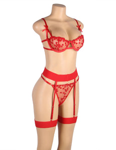 Red Mesh Flower Pattern Bra Set (20-22) 5xl