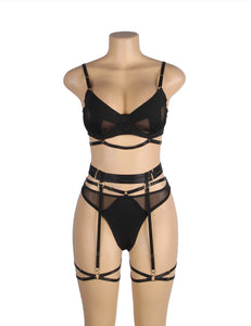 Black Mesh Underwire Garter Set (8-10) M